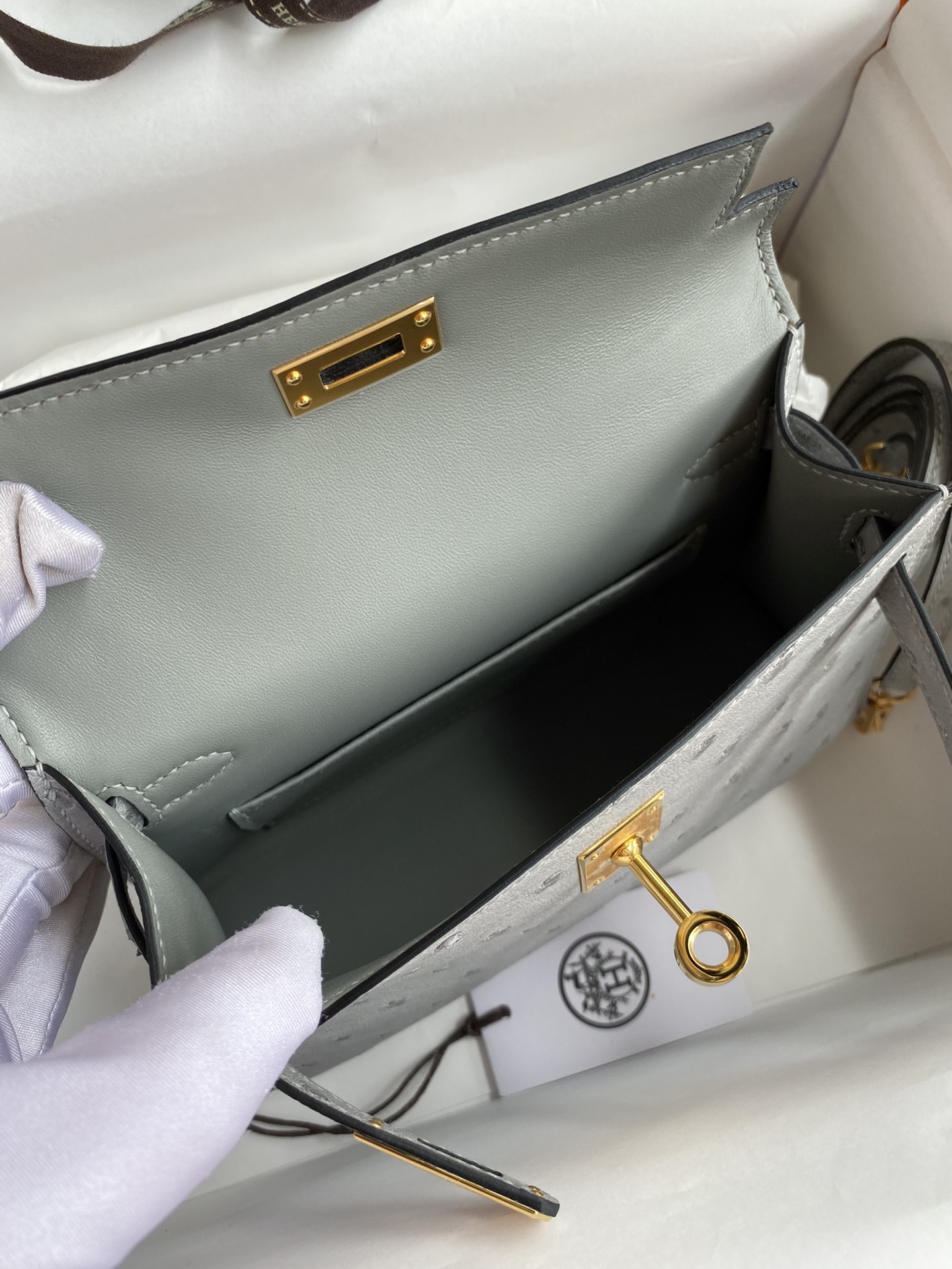 Hermes Kelly Mini II Bag 19CM In Grey Ostrich Leather